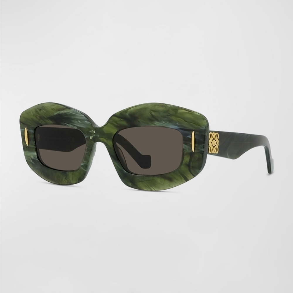 Loewe Emerald Green Acetate Rectangle Sunglasses … - image 5
